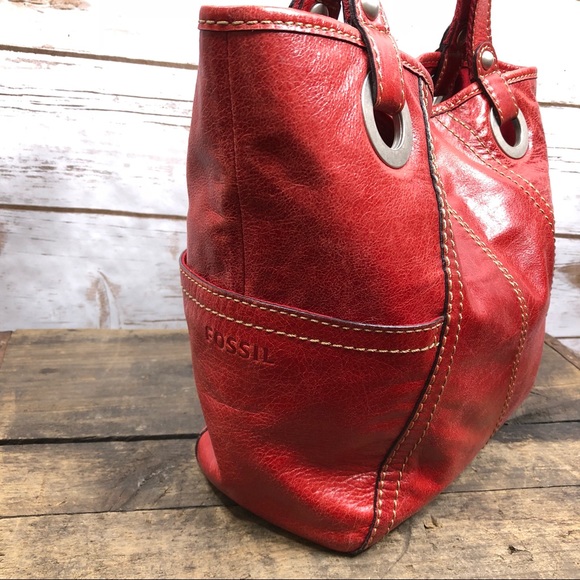 Fossil red leather hobo shoulder bag purse - Picture 2 of 8